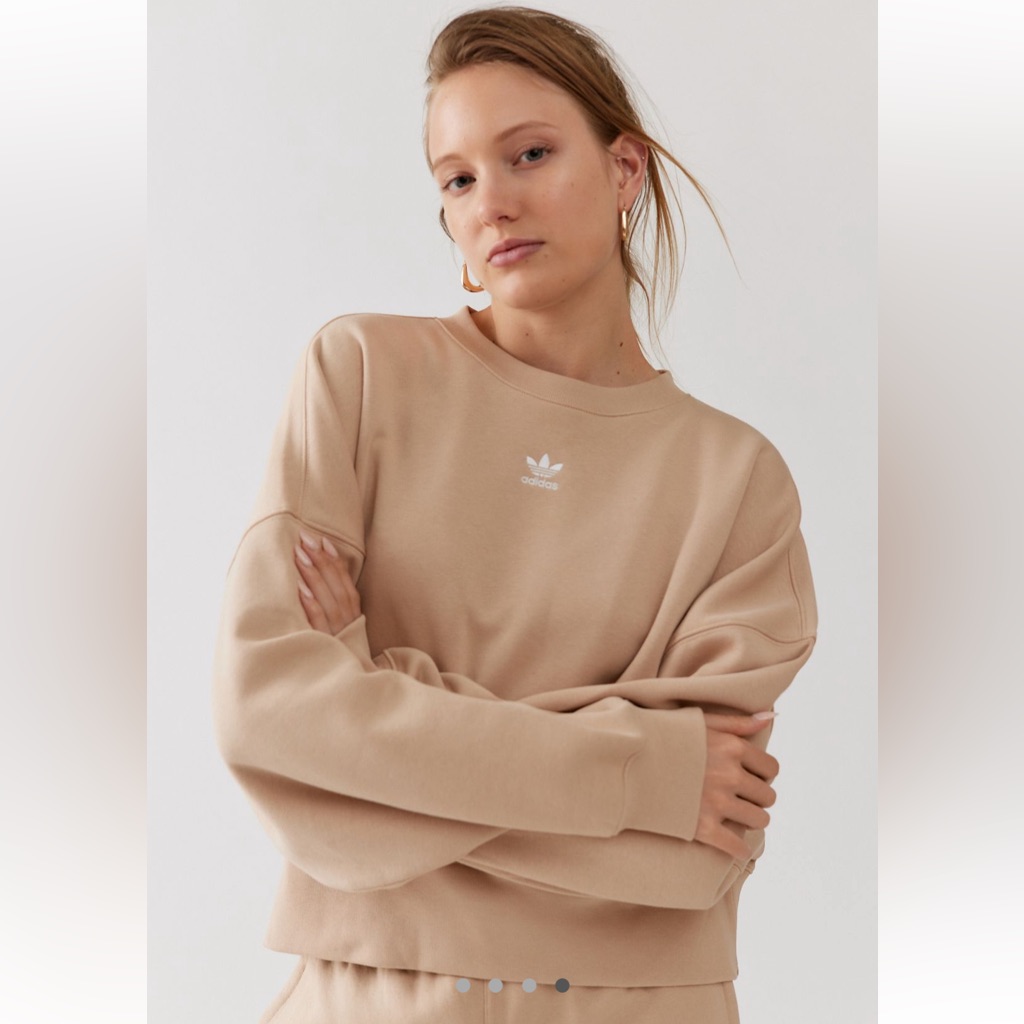 Adidas Beige Cropped Oversized Crewneck Sweatshirt